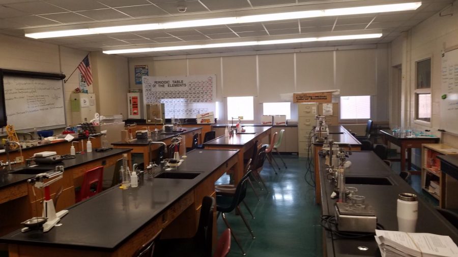 A science lab is set and ready for students