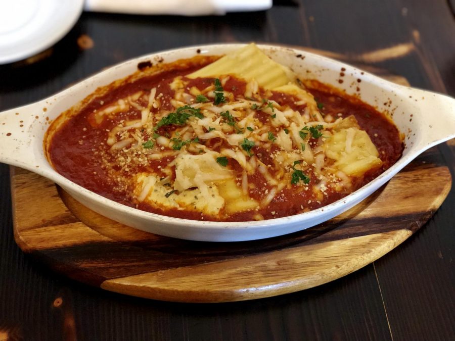 Manicotti from Three Brothers Vegan Cafe is created uses vegan cheese and cashew Parmesan.