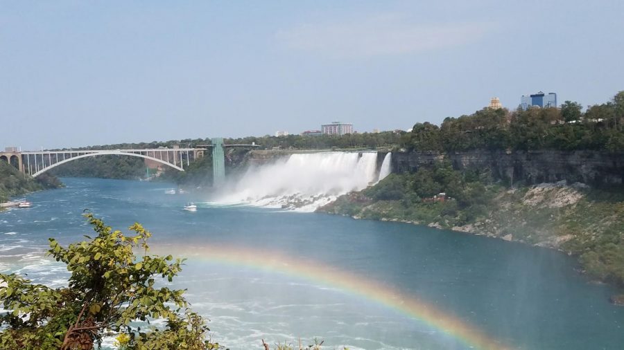 USED PHOTO waterfall with rainbow and bridge LORENZI