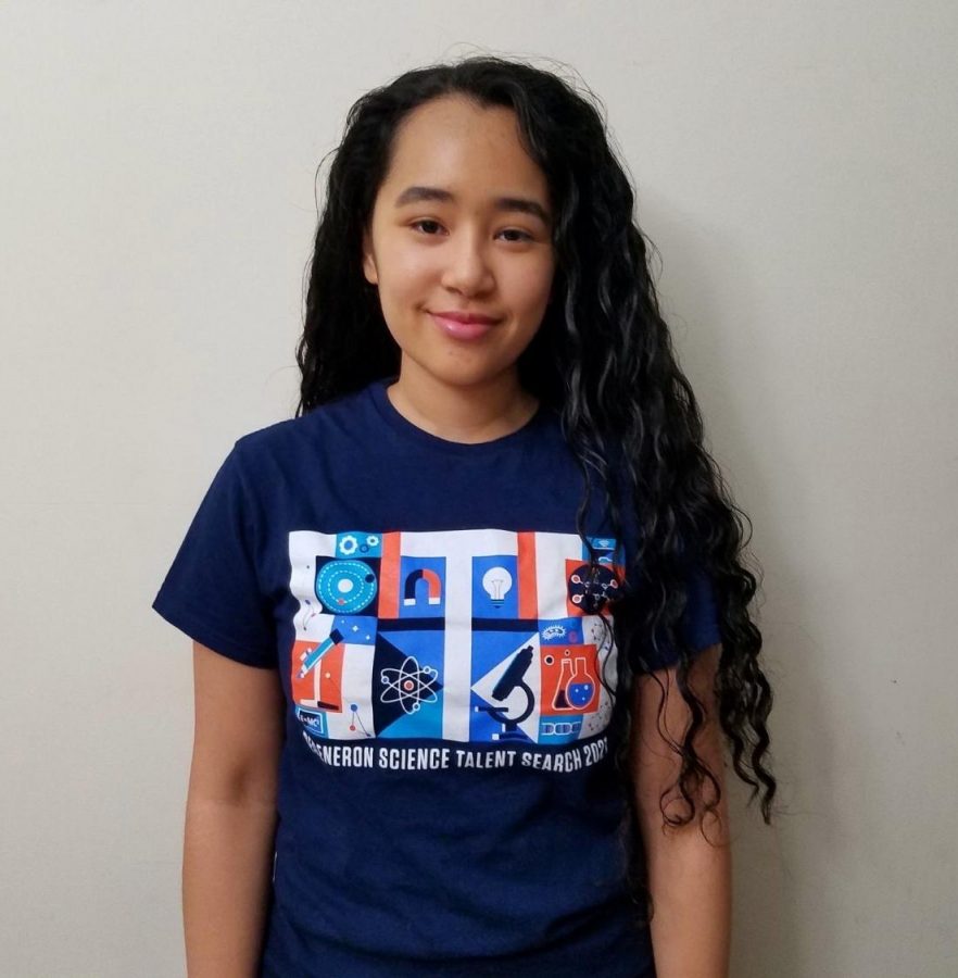 Ashley Alcantara, a Regeneron Semi-Finalist as of Thursday, Jan. 7, poses in her 2021 Regeneron competition T-shirt.