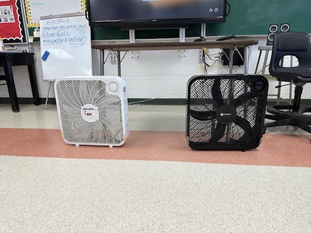 Room 1710 used two large fans to bring some relief to the heat at the start of the school year.